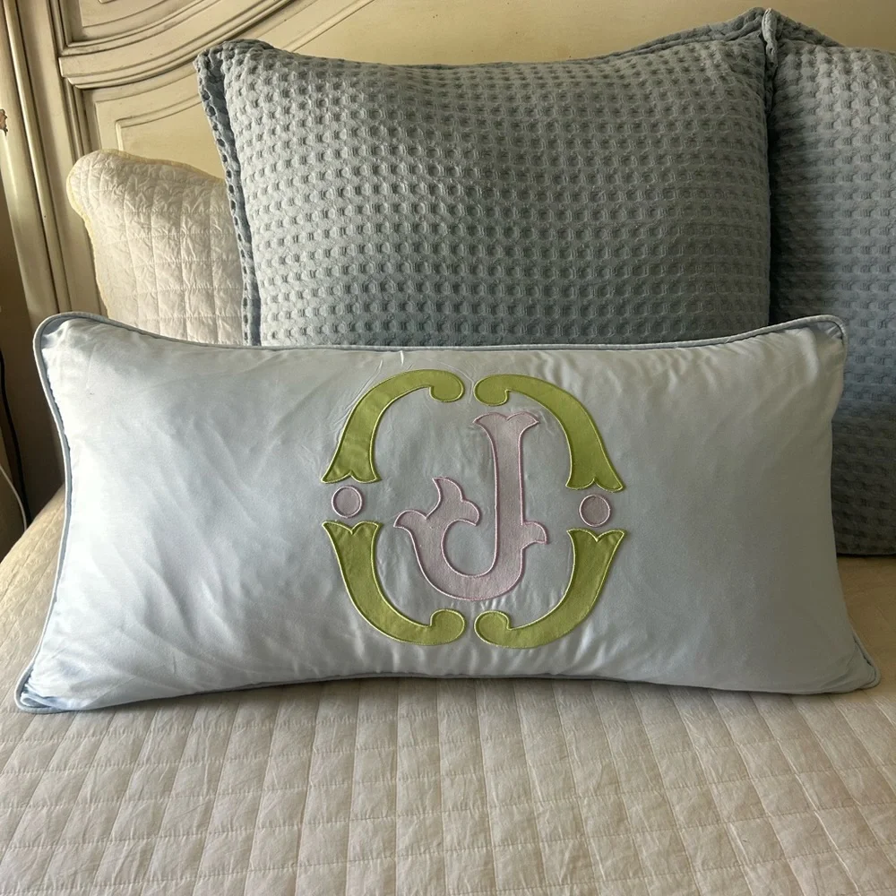 “J” appliqué lumbar pillow 18x24